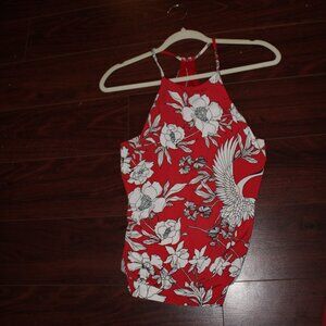 Red Crane Halter Top